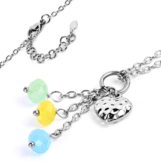 ELYA Women's Colorful Beads Heart Drop Steel Necklace - 17"