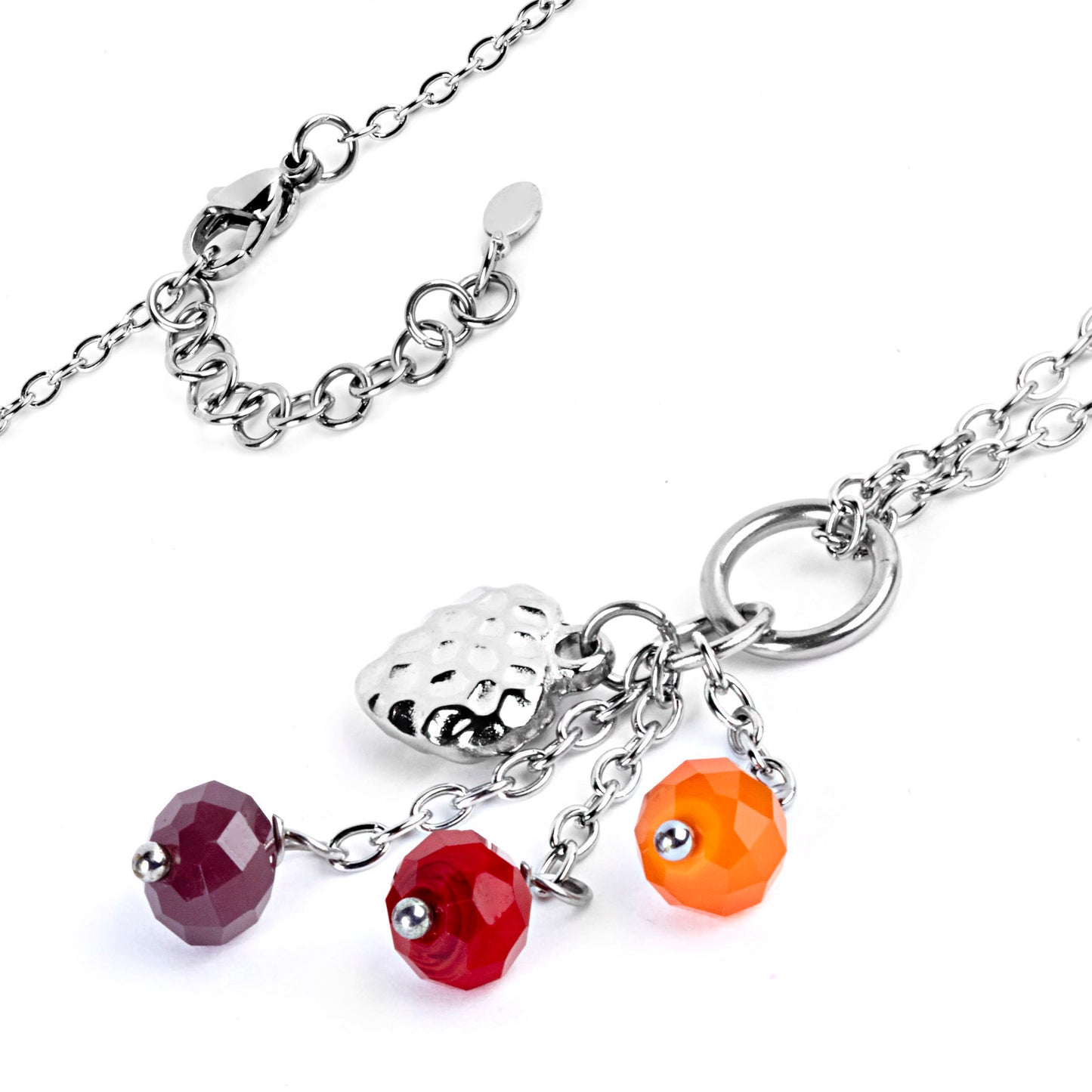 ELYA Women's Colorful Beads Heart Drop Steel Necklace - 17"