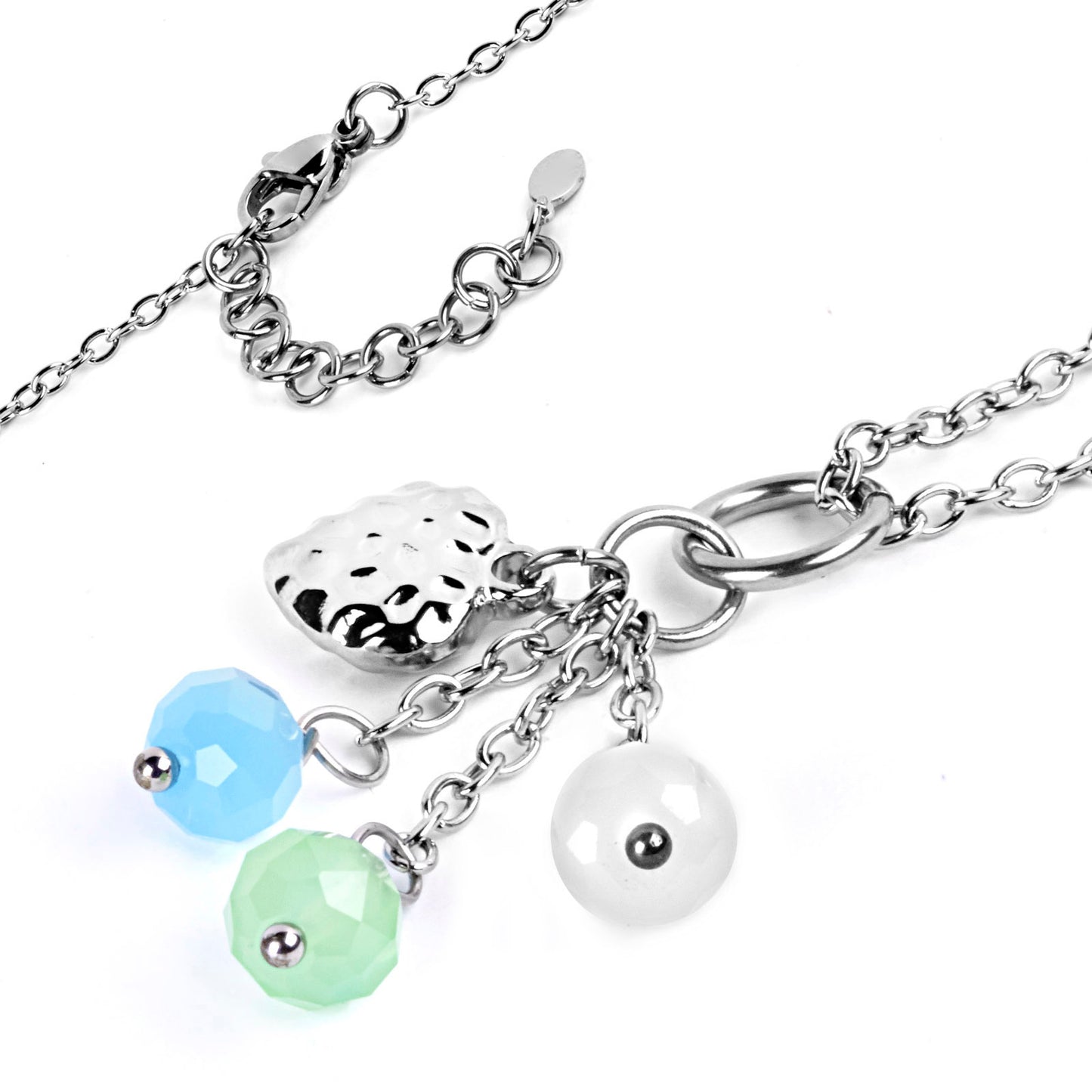 ELYA Women's Colorful Beads Heart Drop Steel Necklace - 17"