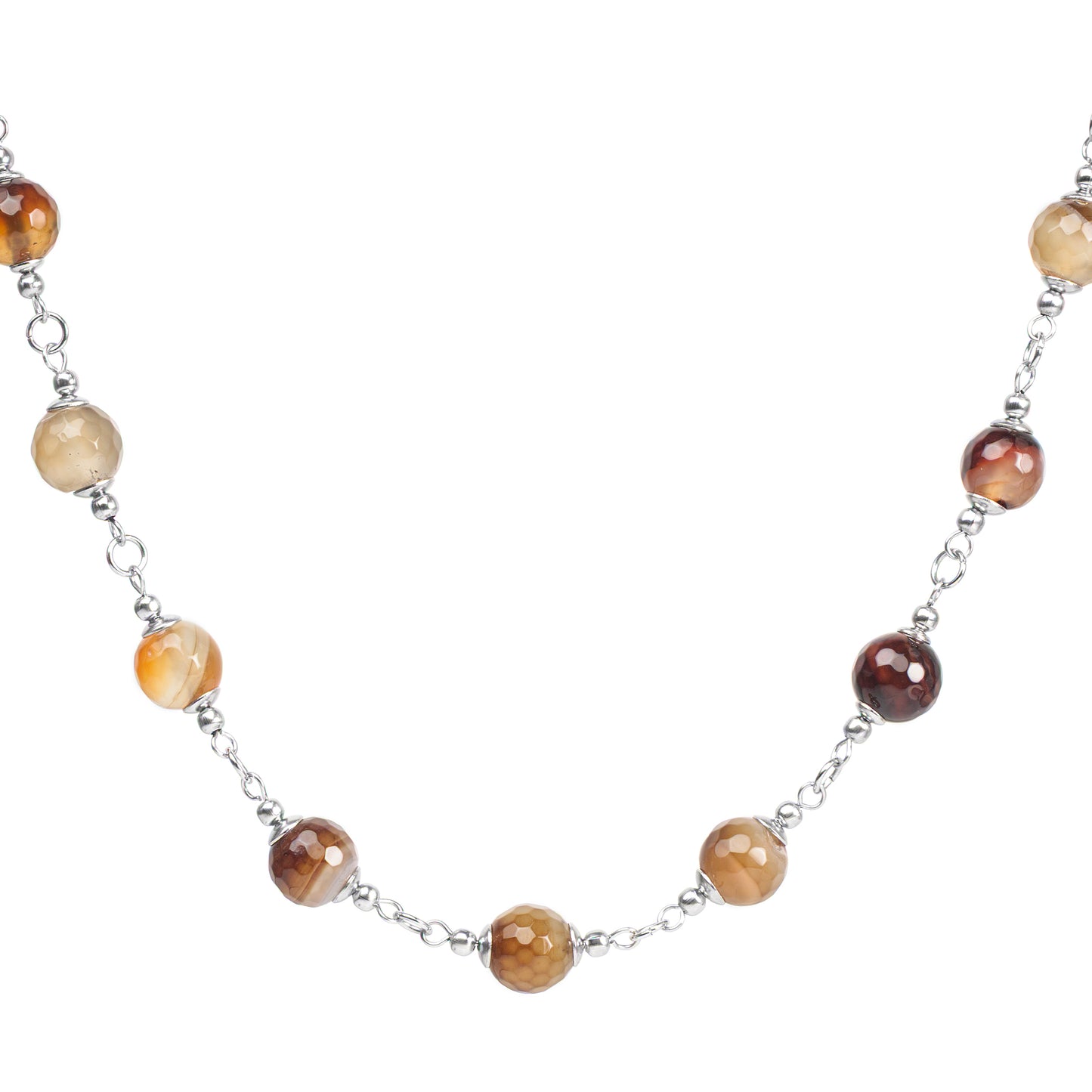 ELYA Women's Mixed Amber Agate Stone Bead Steel Necklace - 17"