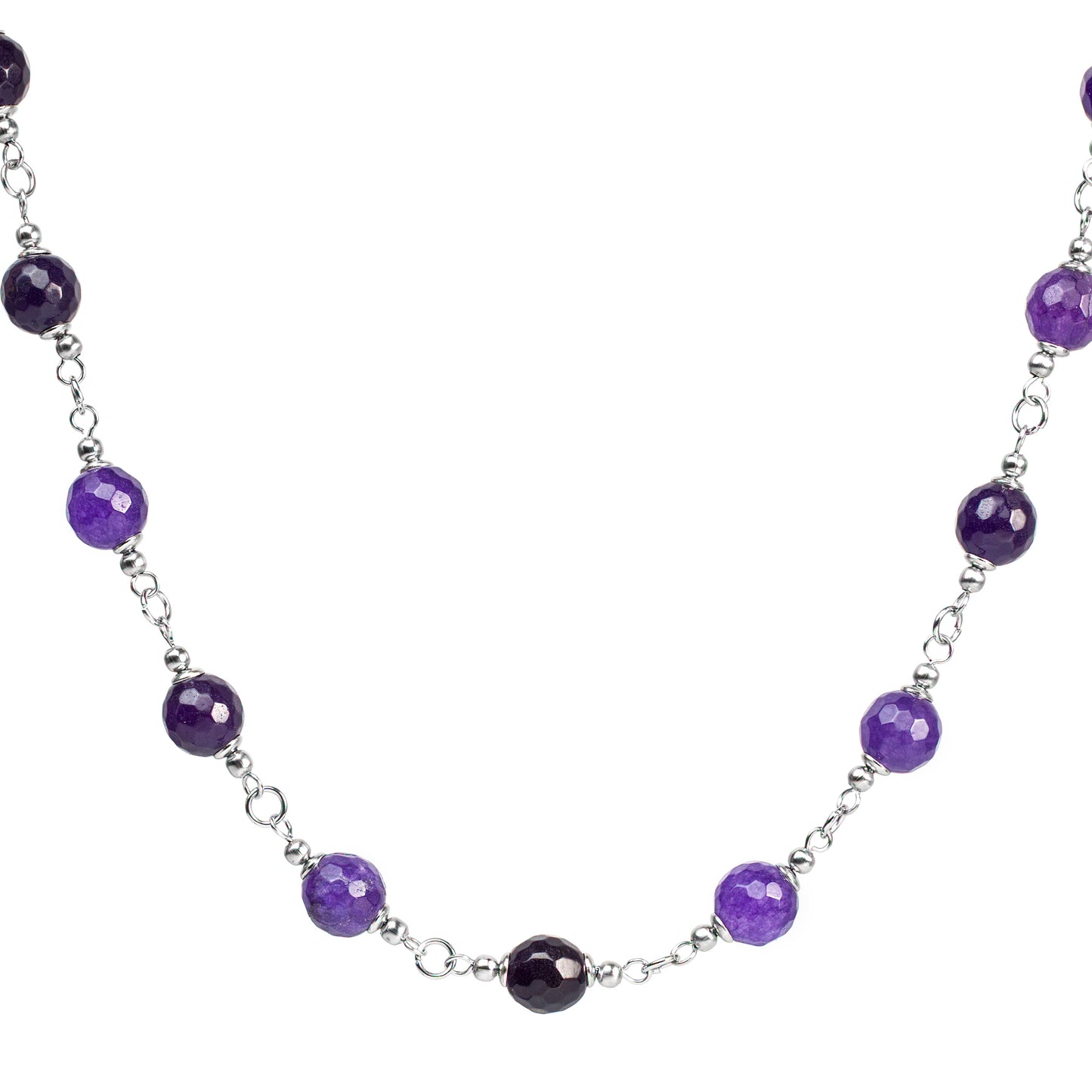 ELYA Women's Mixed Purple Agate Stone Bead Steel Necklace - 17"