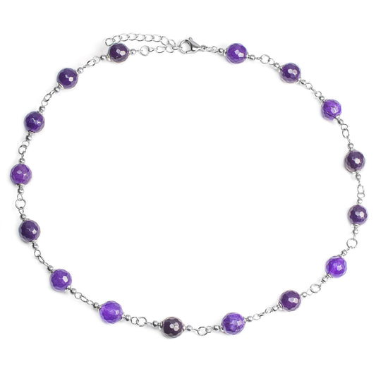 ELYA Women's Mixed Purple Agate Stone Bead Steel Necklace - 17"
