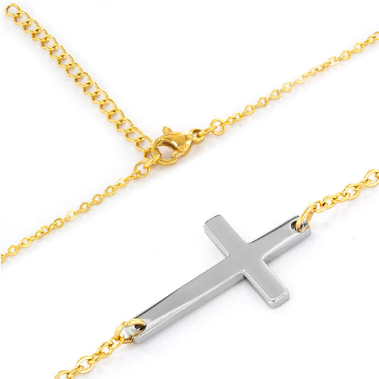 ELYA Women's Polished Sideways Cross Two Tone Steel Necklace - 18"