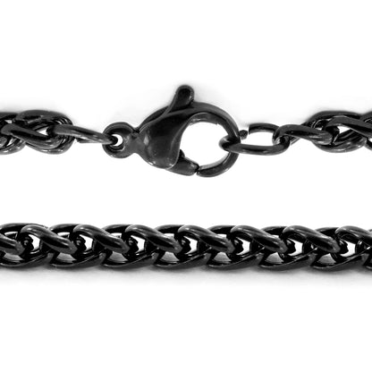 Men's Black Plated Stainless Steel Polished Spiga Chain Necklace