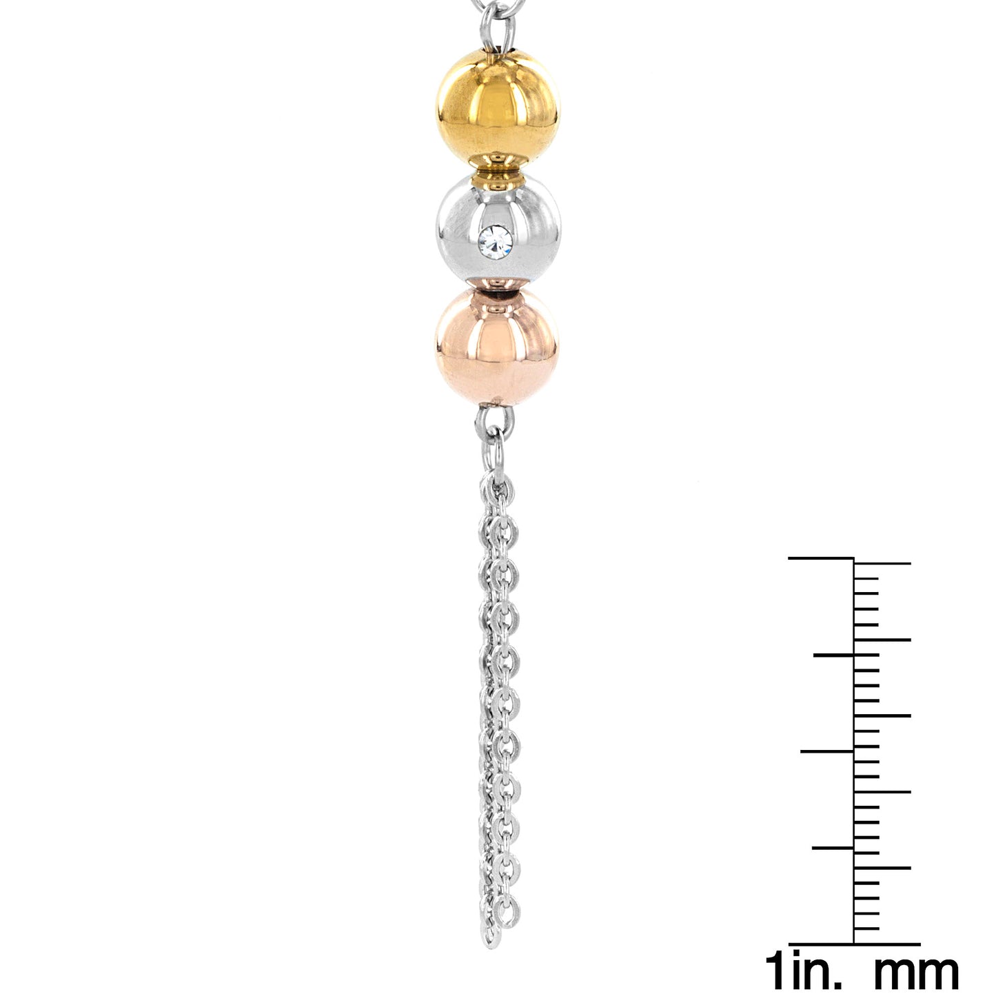 ELYA Polished Sphere with Cubic Zirconia Tassel Steel Necklace - 18"