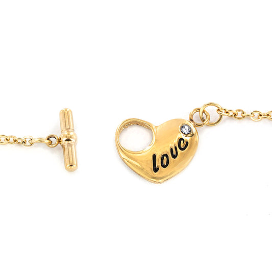 ELYA Polished Cubic Zirconia Engraved Love Heart Steel Necklace - 17"