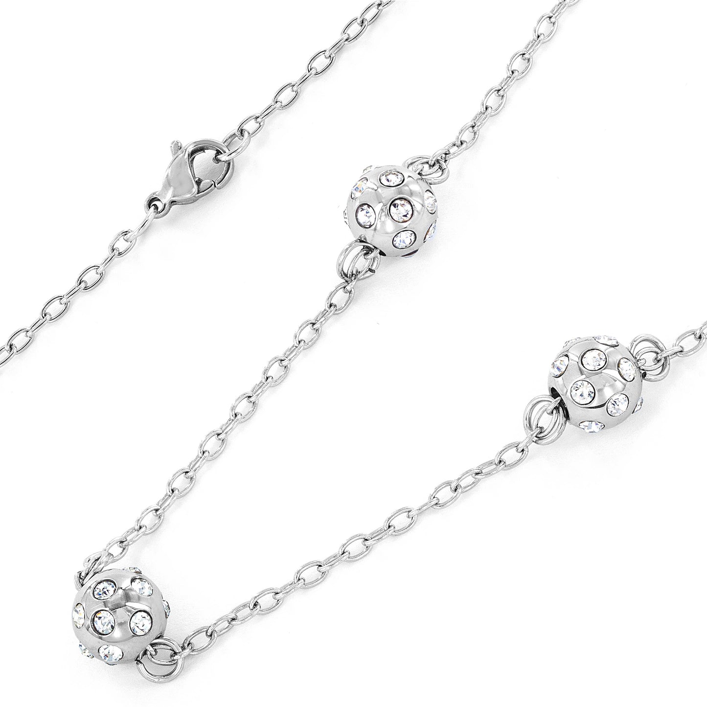 ELYA Women's Polished Cubic Zirconia Spheres Steel Necklace - 17"