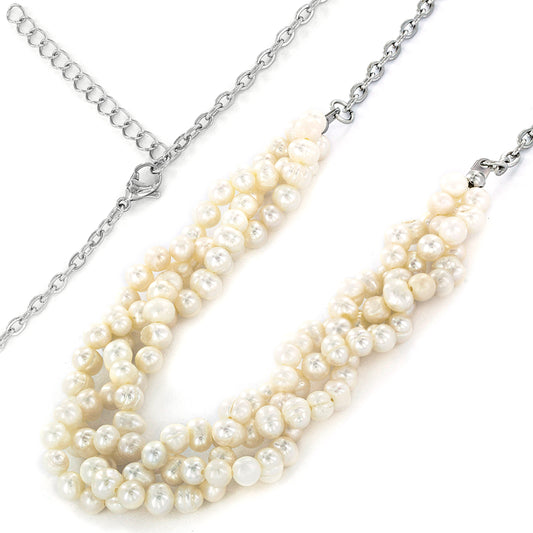 ELYA Women's Polished Freshwater Pearl Stainless Steel Necklace - 16"