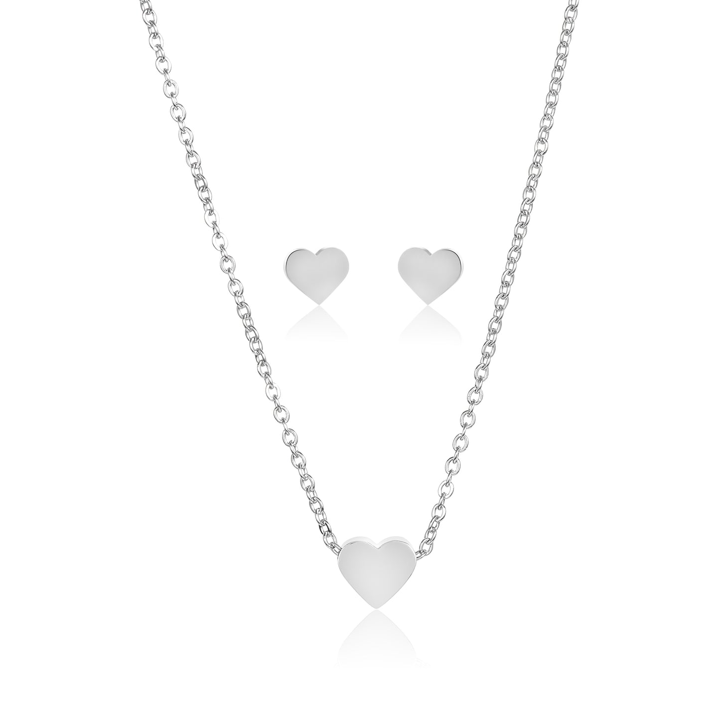 ELYA Women's Polished Heart Shaped Necklace and Earrings Jewelry Set
