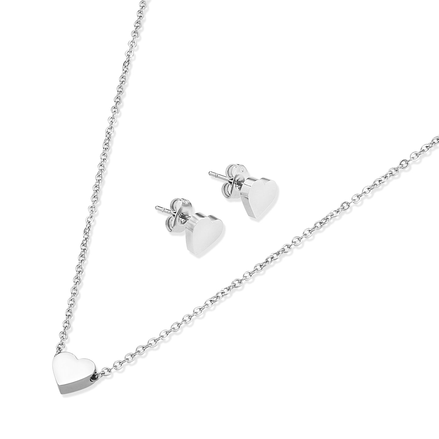 ELYA Women's Polished Heart Shaped Necklace and Earrings Jewelry Set