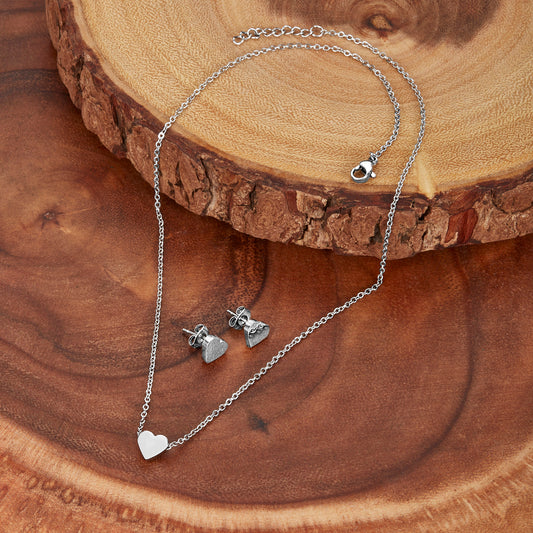 ELYA Women's Polished Heart Shaped Necklace and Earrings Jewelry Set