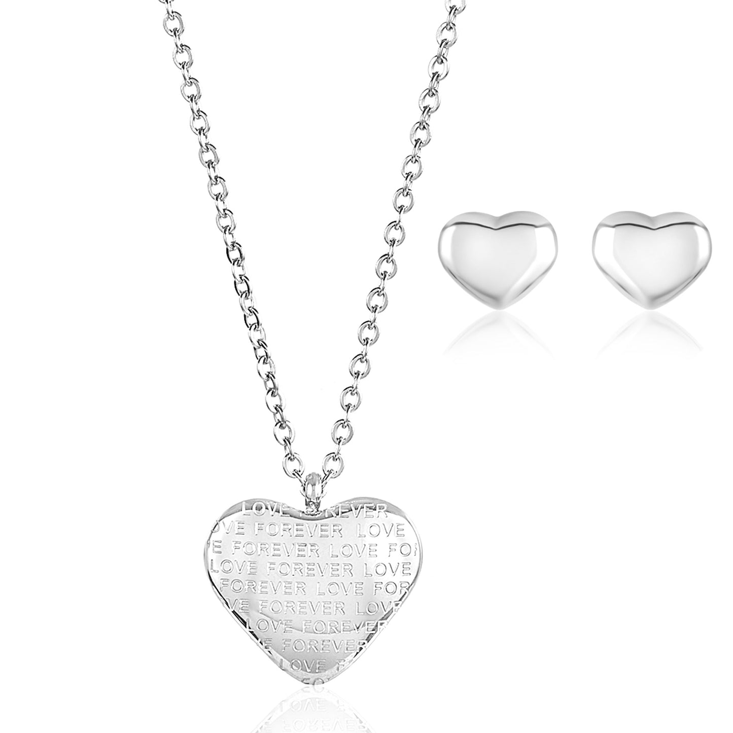 ELYA Engraved Heart Shaped Necklace and Earrings Jewelry Set