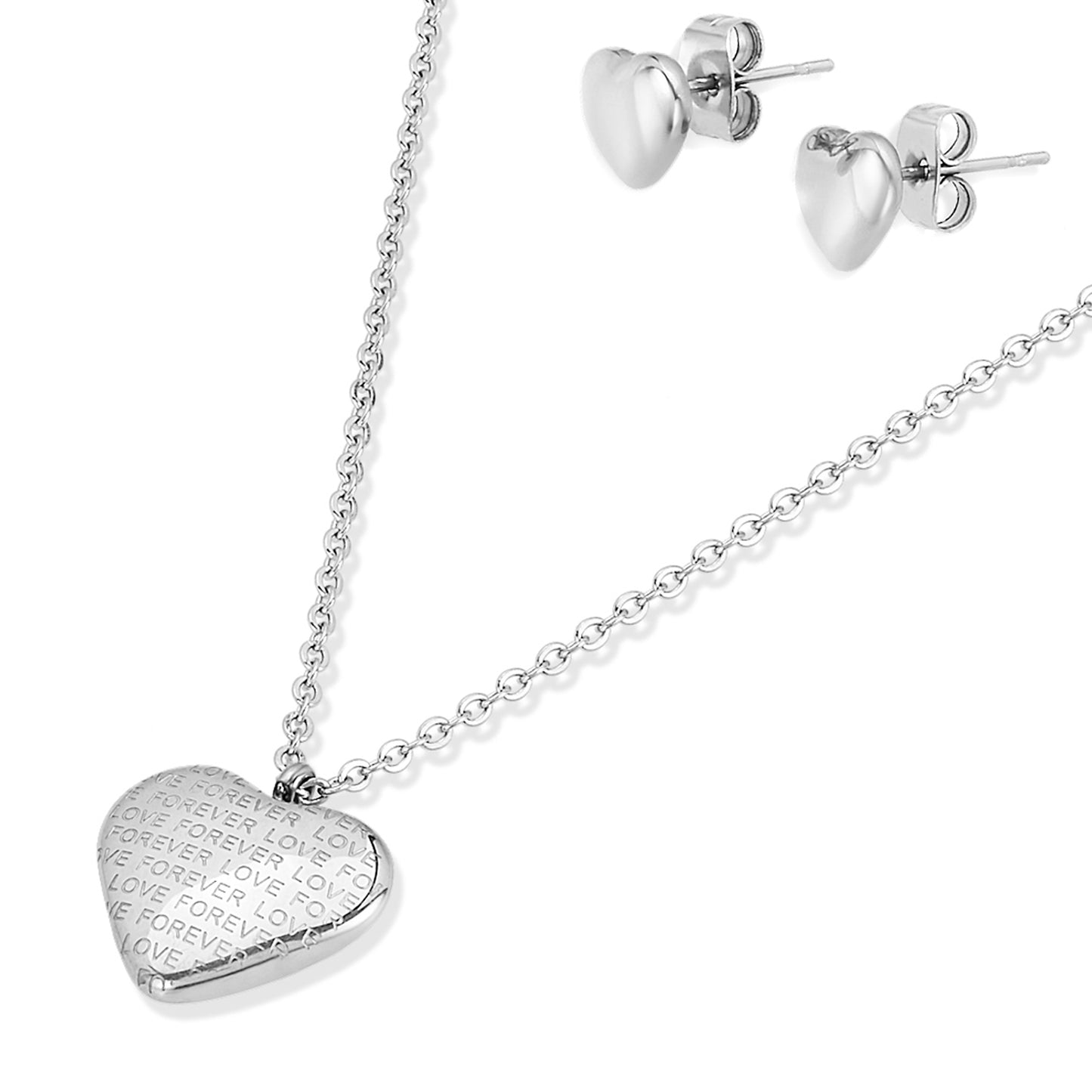 ELYA Engraved Heart Shaped Necklace and Earrings Jewelry Set