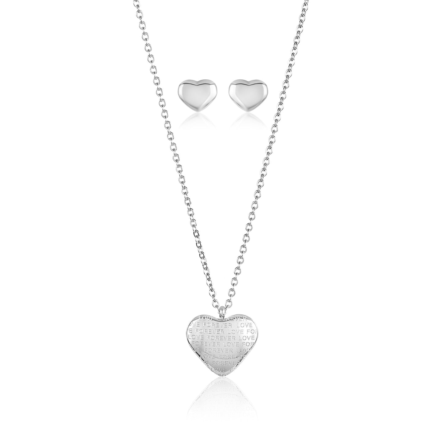 ELYA Engraved Heart Shaped Necklace and Earrings Jewelry Set
