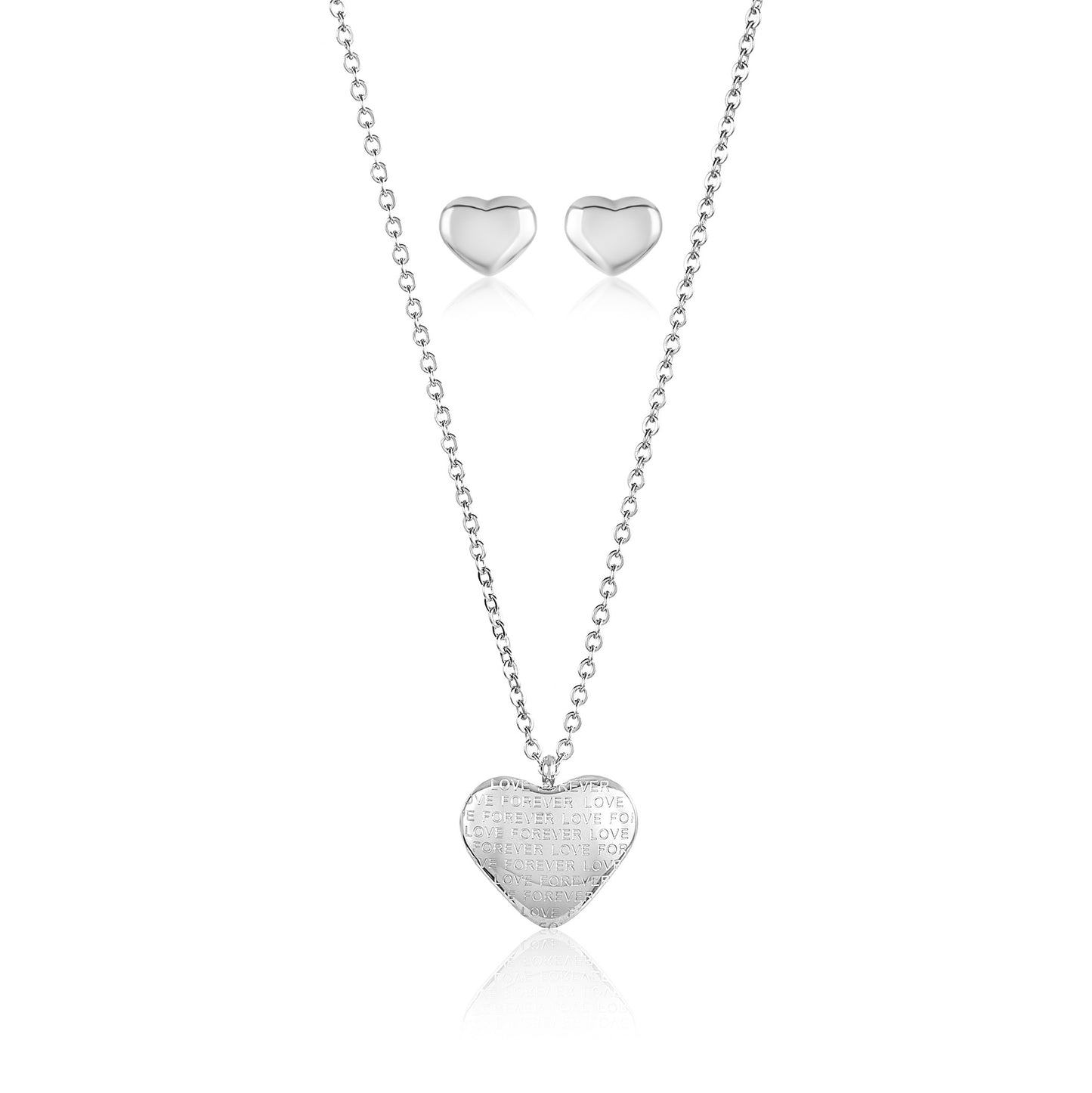 ELYA Engraved Heart Shaped Necklace and Earrings Jewelry Set