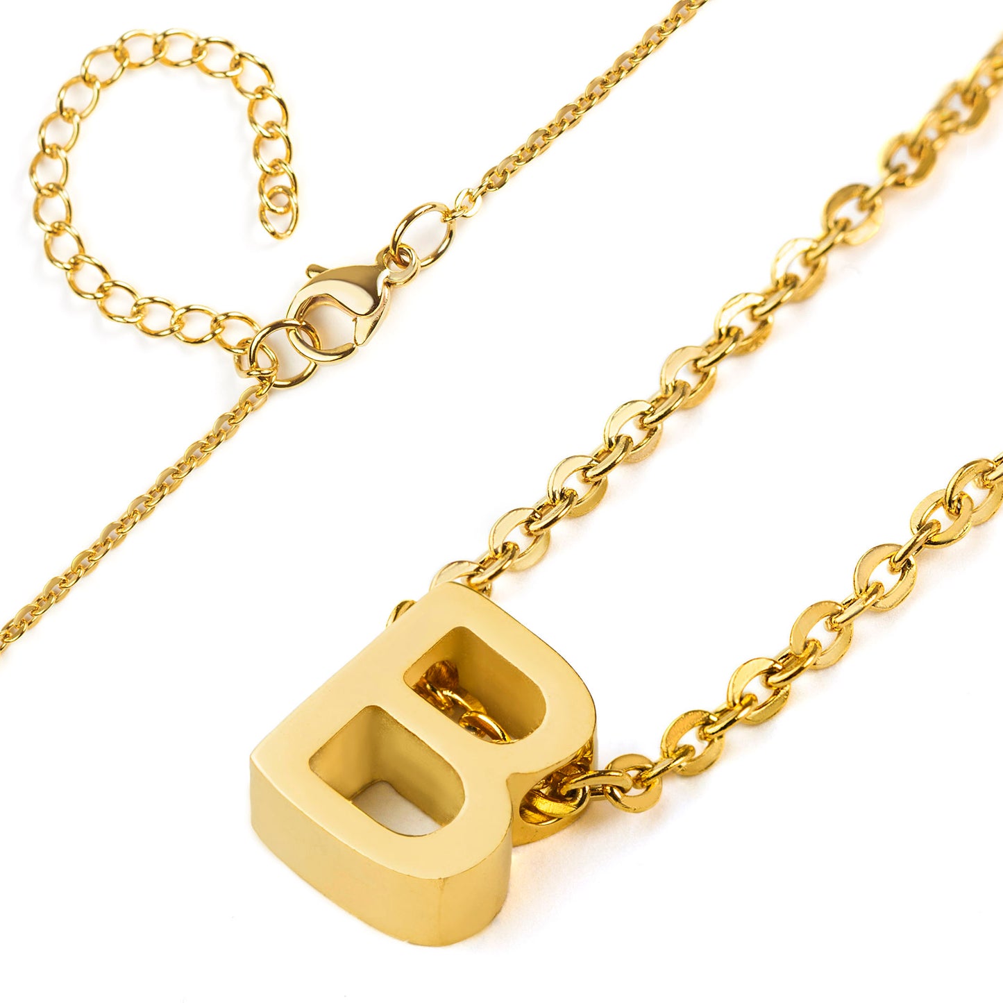 ELYA Women's Polished 18k Gold Overlay Initial Steel Necklace