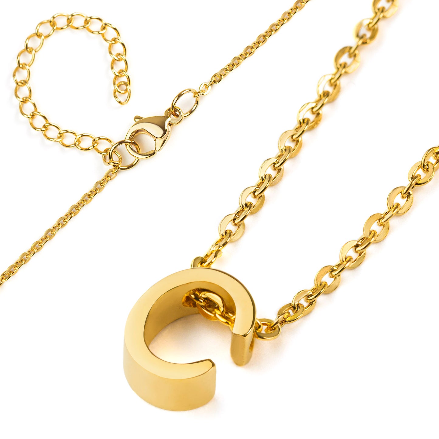 ELYA Women's Polished 18k Gold Overlay Initial Steel Necklace