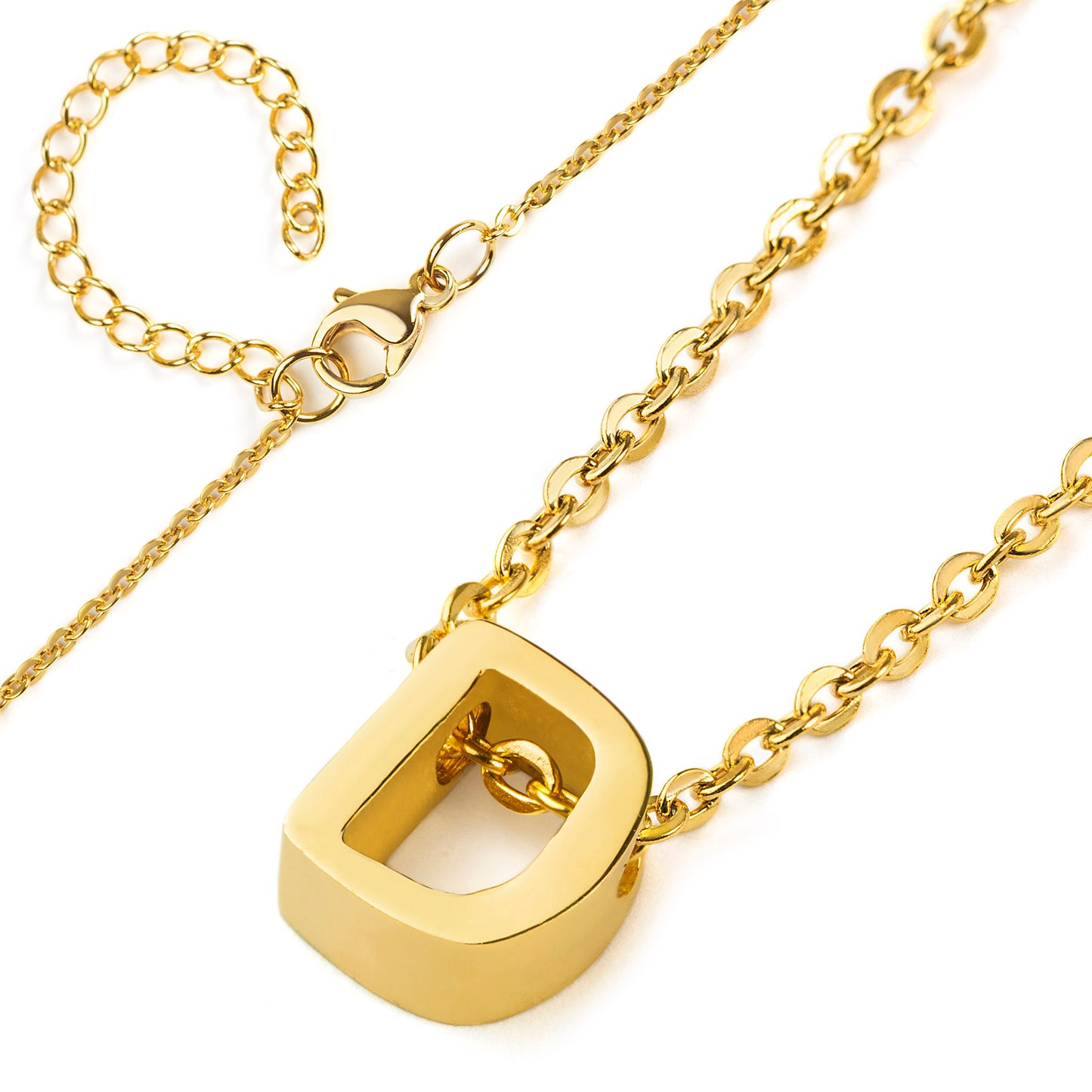 ELYA Women's Polished 18k Gold Overlay Initial Steel Necklace