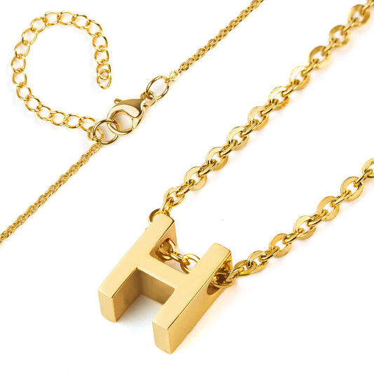ELYA Women's Polished 18k Gold Overlay Initial Steel Necklace