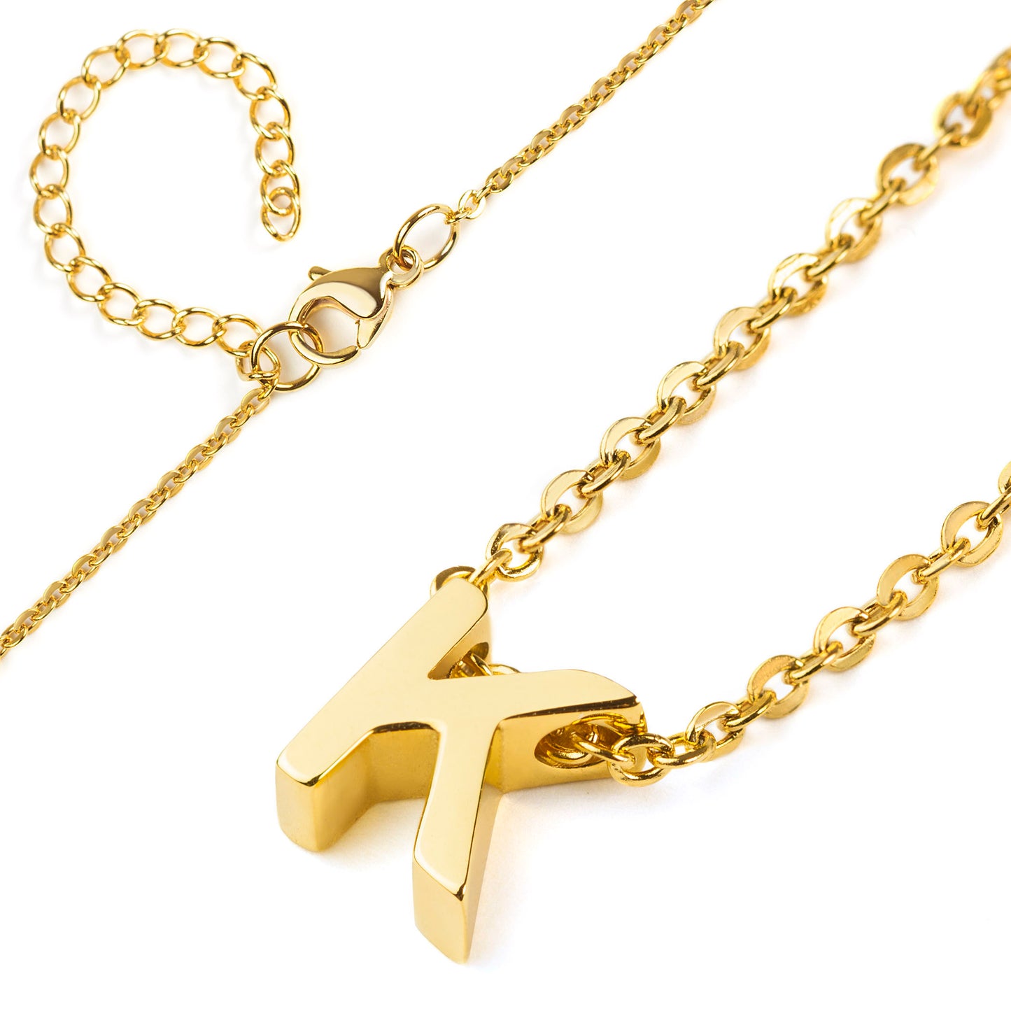 ELYA Women's Polished 18k Gold Overlay Initial Steel Necklace