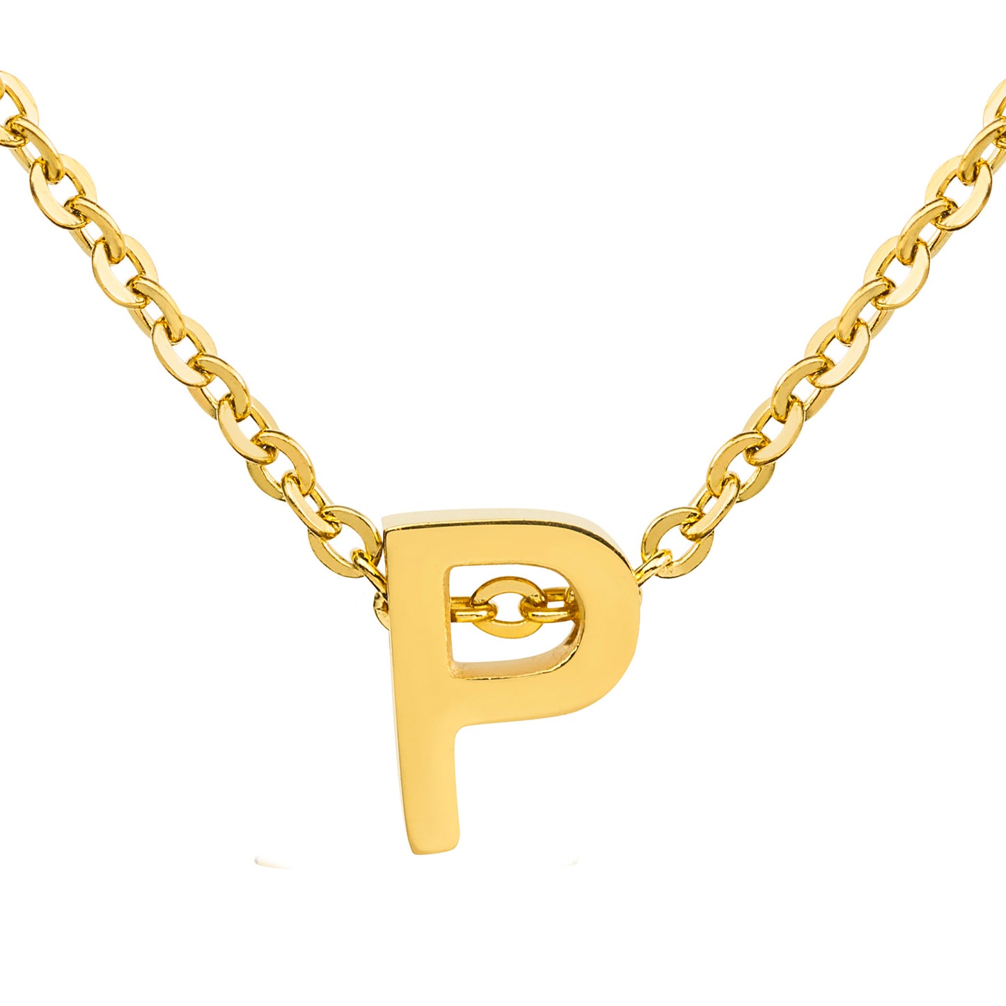 ELYA Women's Polished 18k Gold Overlay Initial Steel Necklace