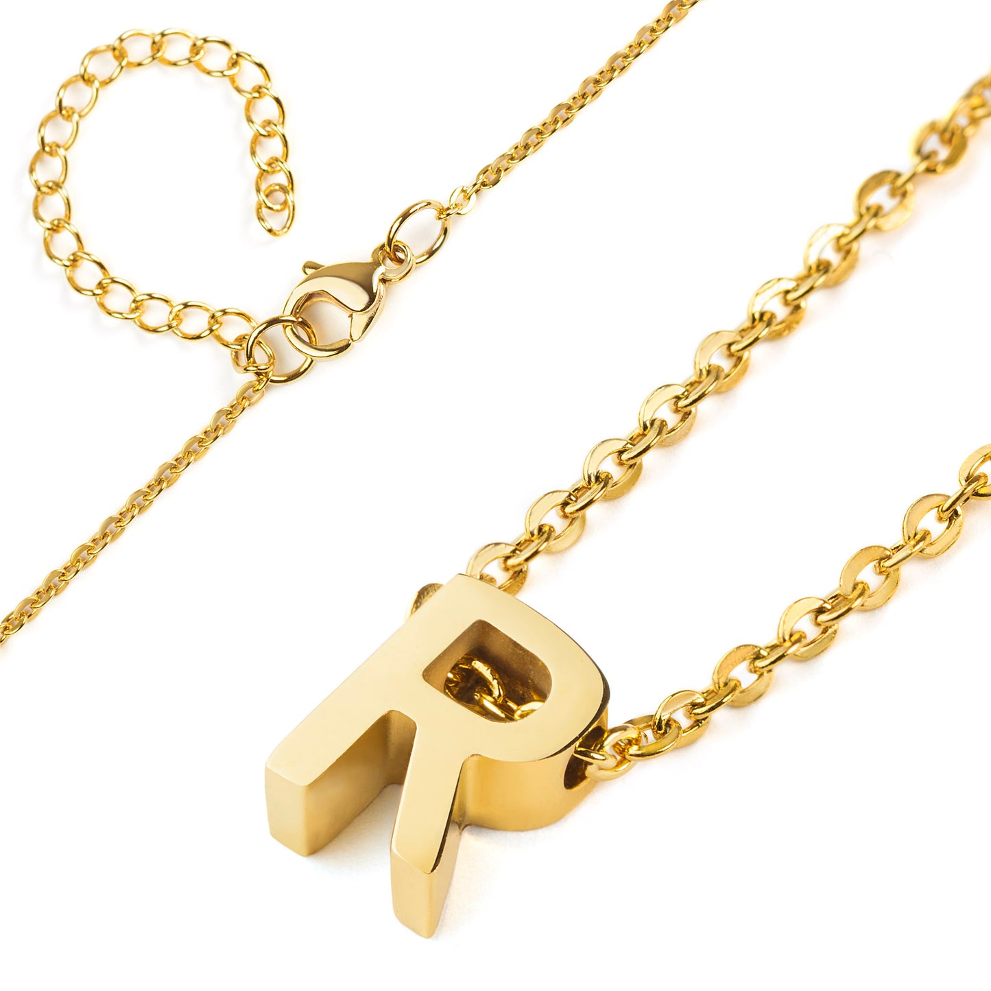 ELYA Women's Polished 18k Gold Overlay Initial Steel Necklace