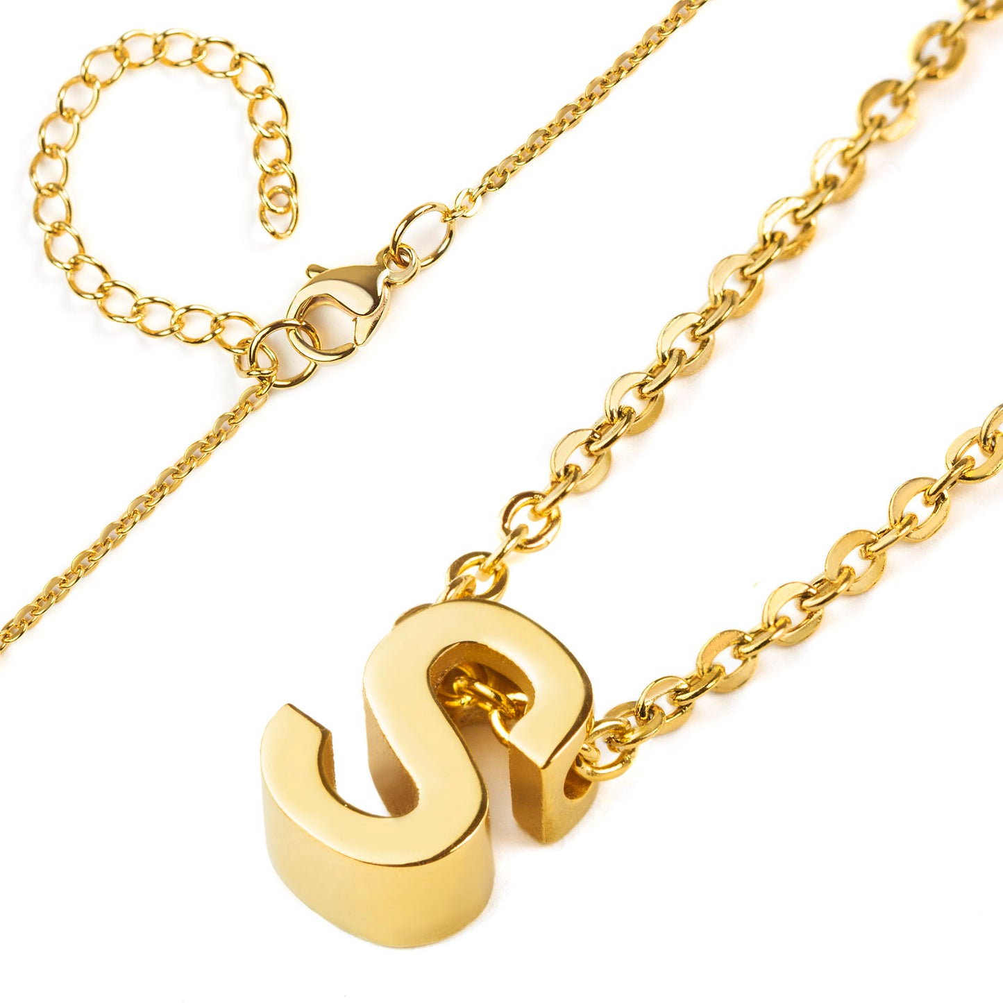 ELYA Women's Polished 18k Gold Overlay Initial Steel Necklace