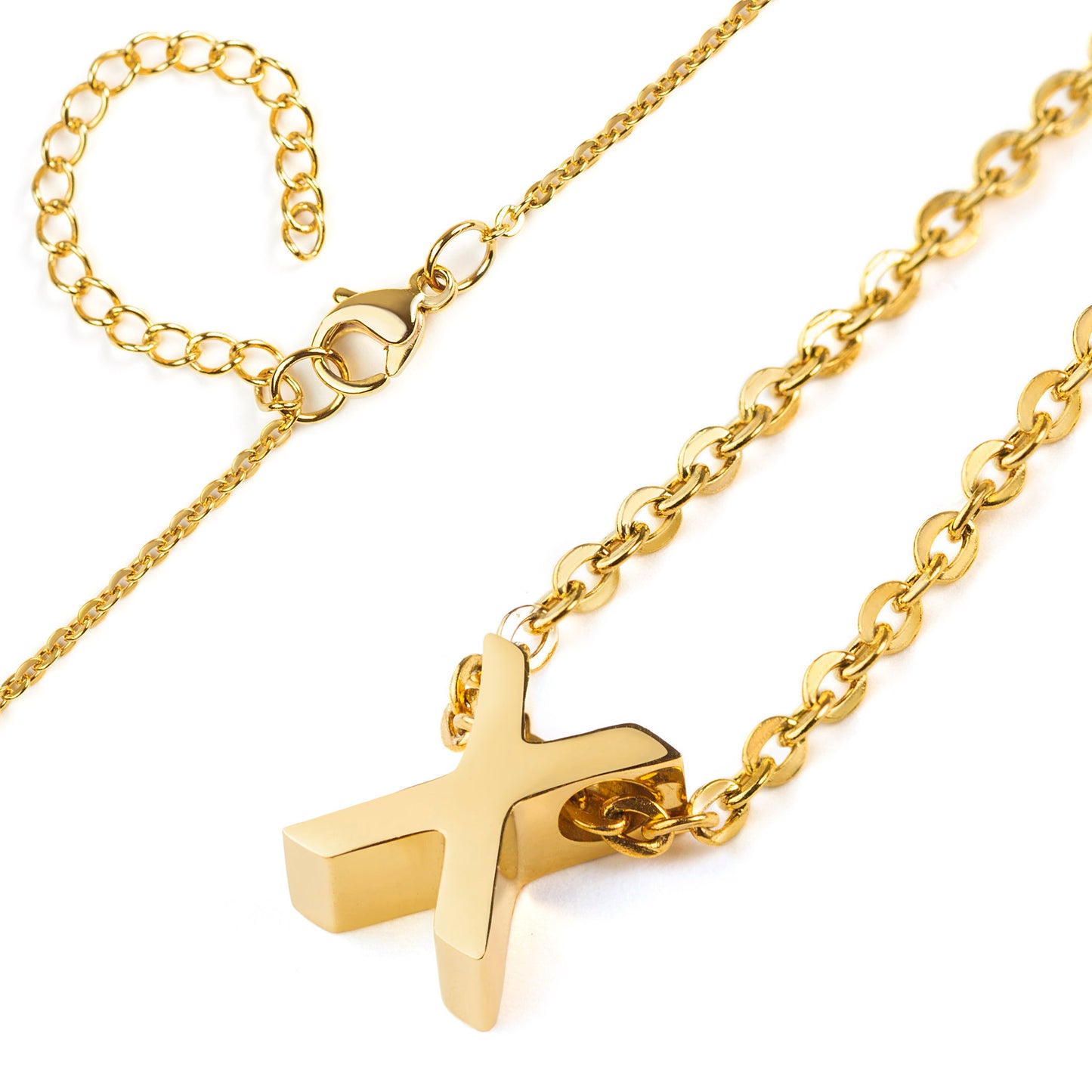 ELYA Women's Polished 18k Gold Overlay Initial Steel Necklace