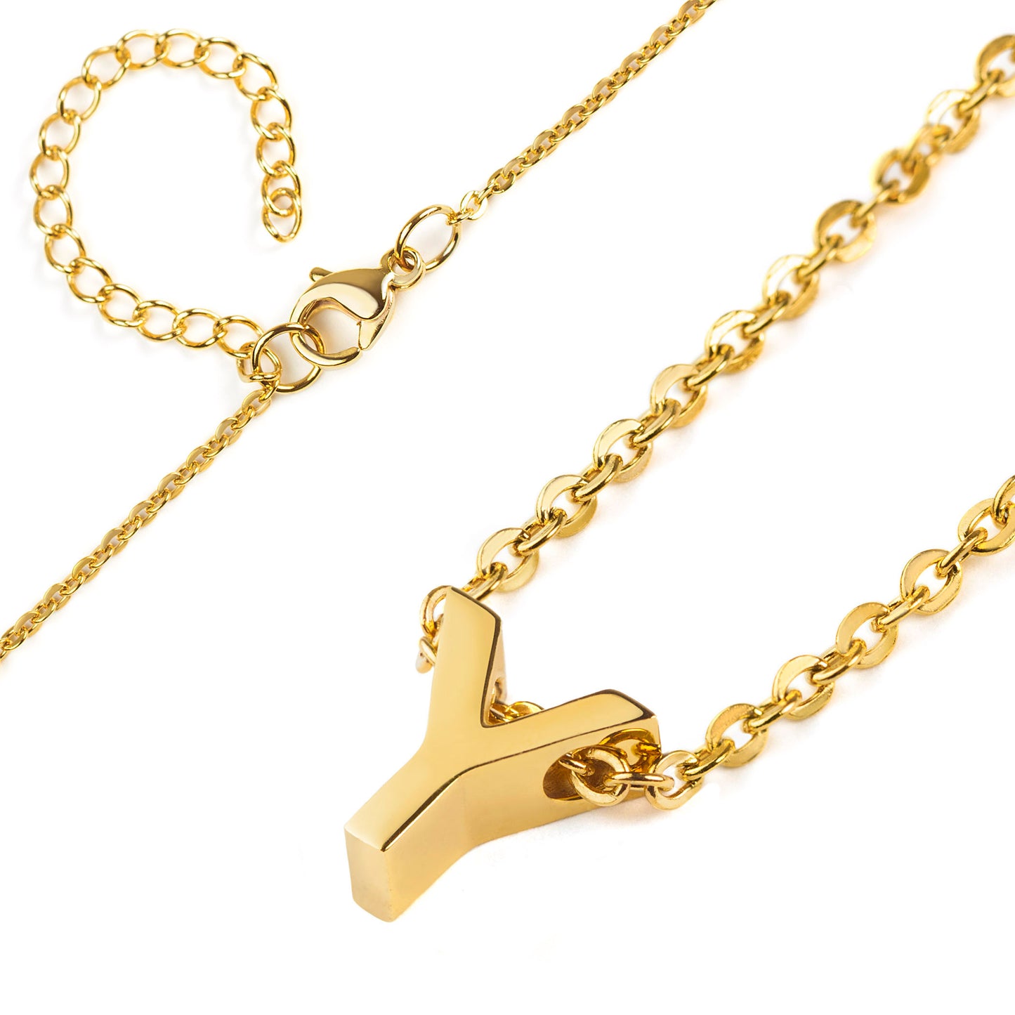 ELYA Women's Polished 18k Gold Overlay Initial Steel Necklace