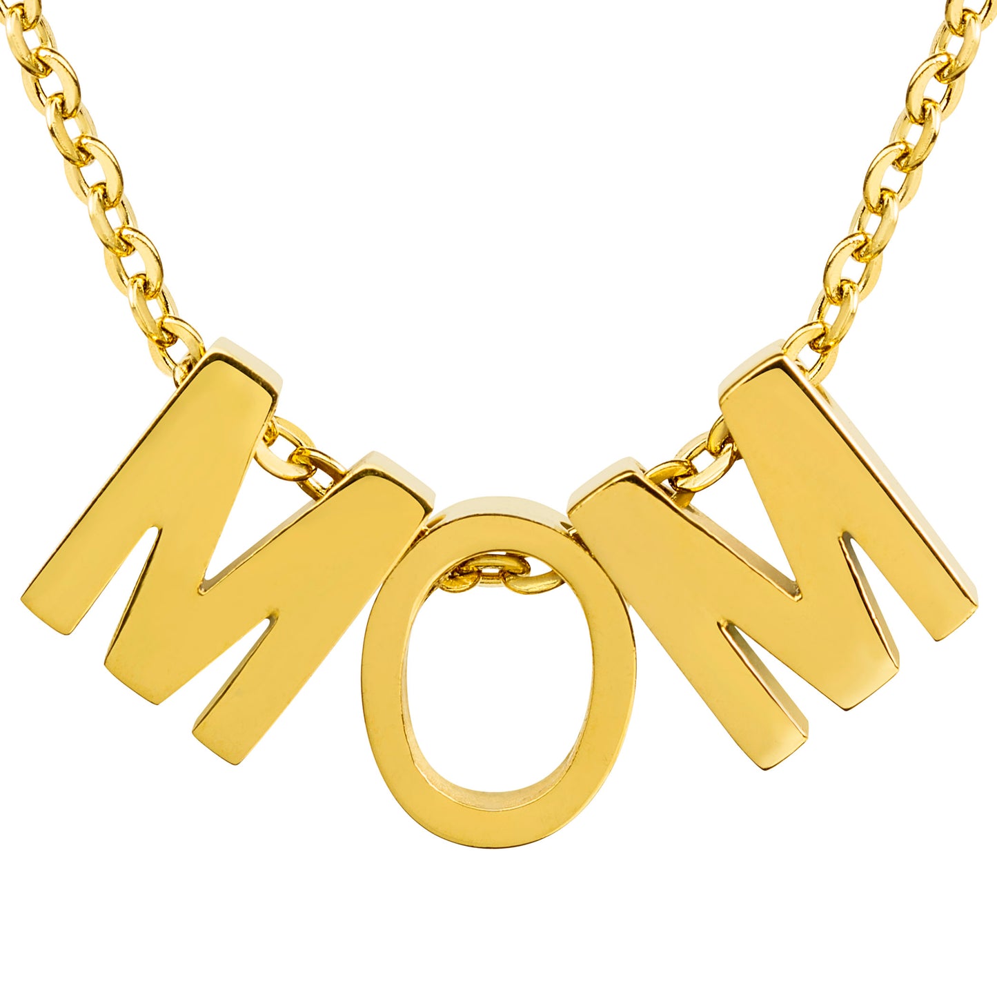 ELYA Polished 18K Gold Overlay 'MOM' Stainless Steel Necklace - 18"