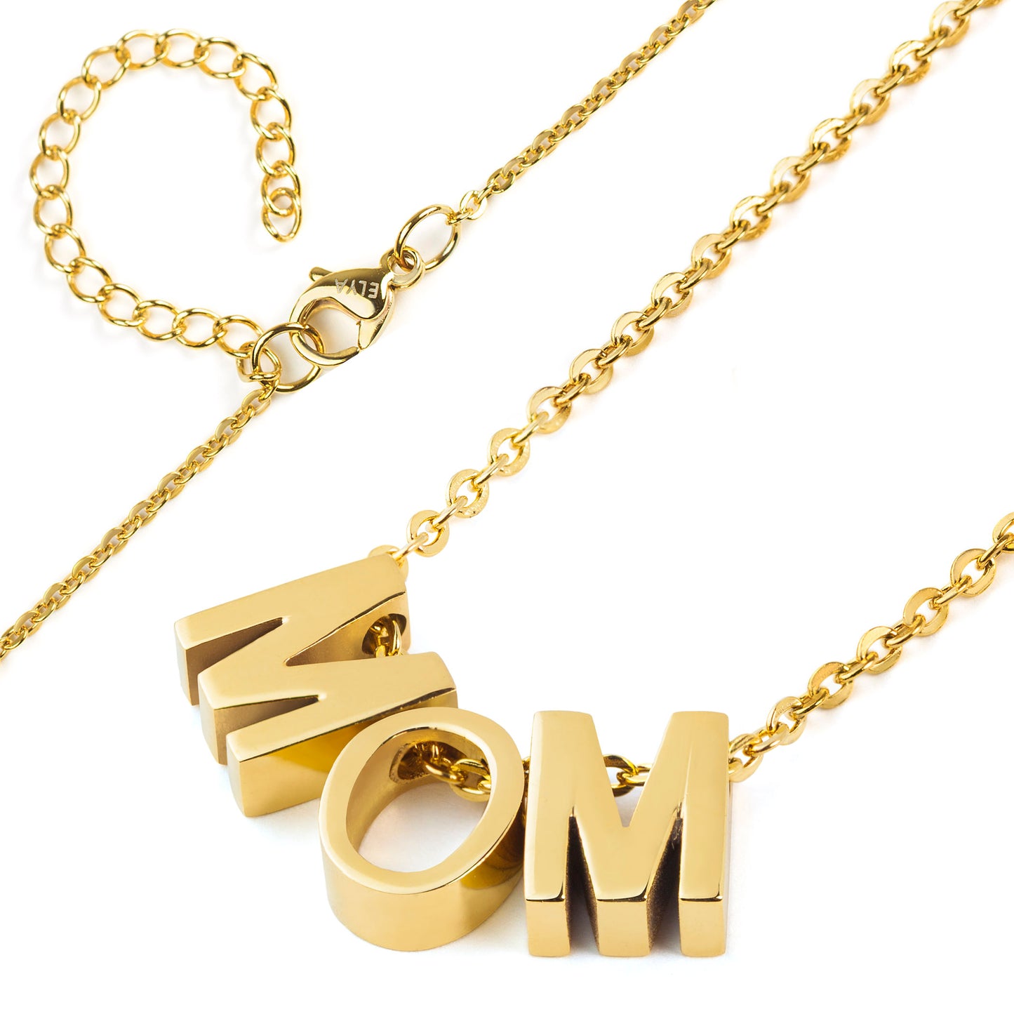 ELYA Polished 18K Gold Overlay 'MOM' Stainless Steel Necklace - 18"