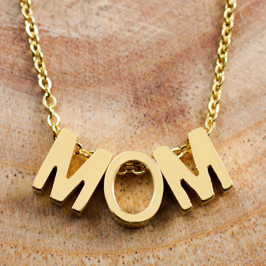 ELYA Polished 18K Gold Overlay 'MOM' Stainless Steel Necklace - 18"
