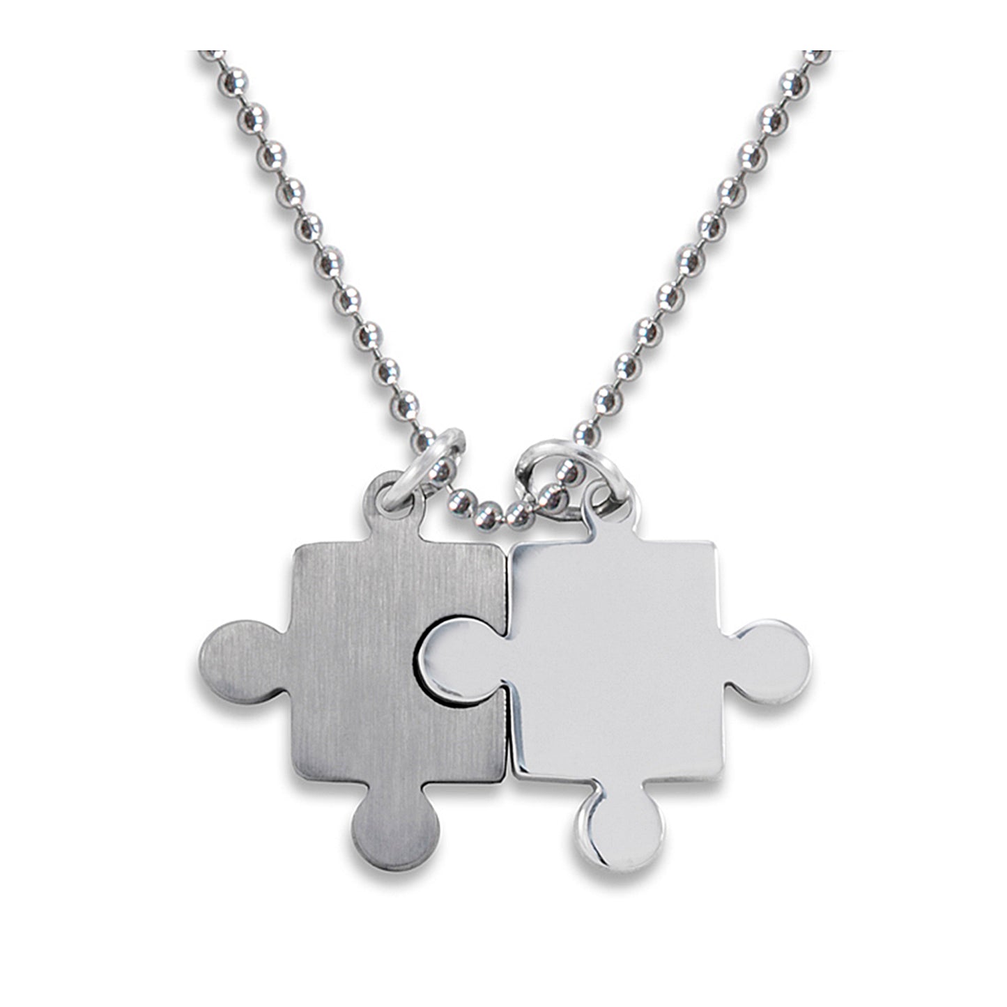 Women's Brushed and Polished Puzzle Pieces Stainless Steel Necklace