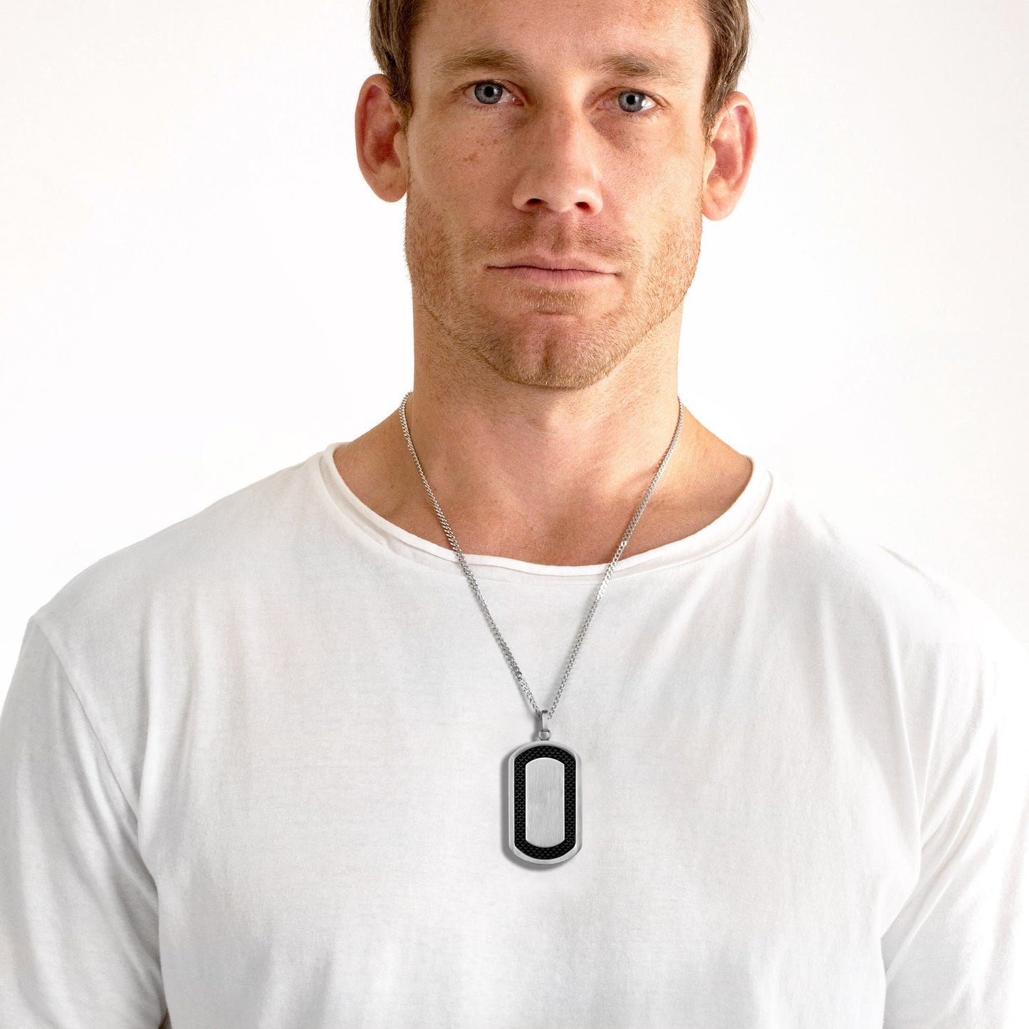 Men's Brushed Black Carbon Fiber Frame Stainless Steel Necklace - 24"