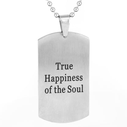 Men's Stainless Steel 'True Happiness of the Soul' Brushed Finish Dog Tag Pendant Necklace - 24"