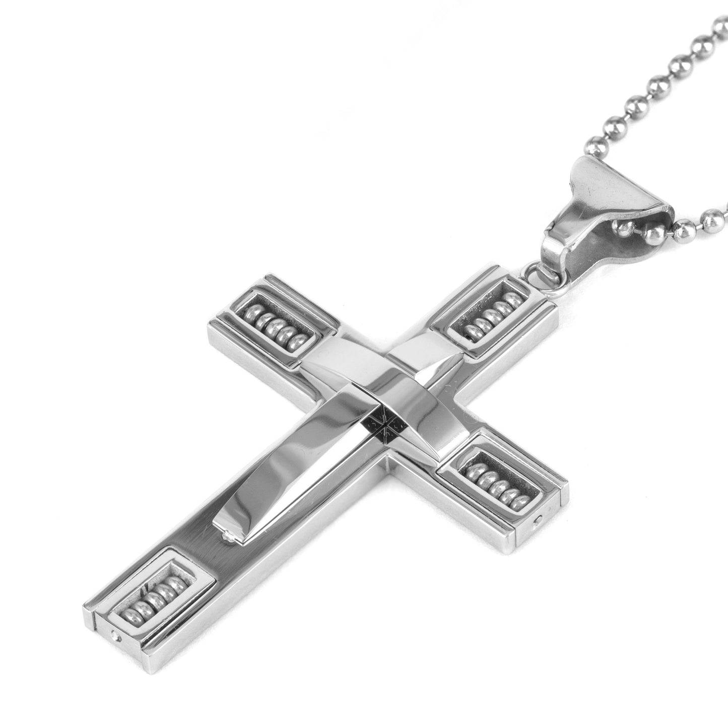 Men's Stainless Steel 3D Beaded Cross Pendant Necklace