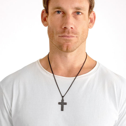 Crucible Textured Two Tone Stainless Steel Cross Pendant