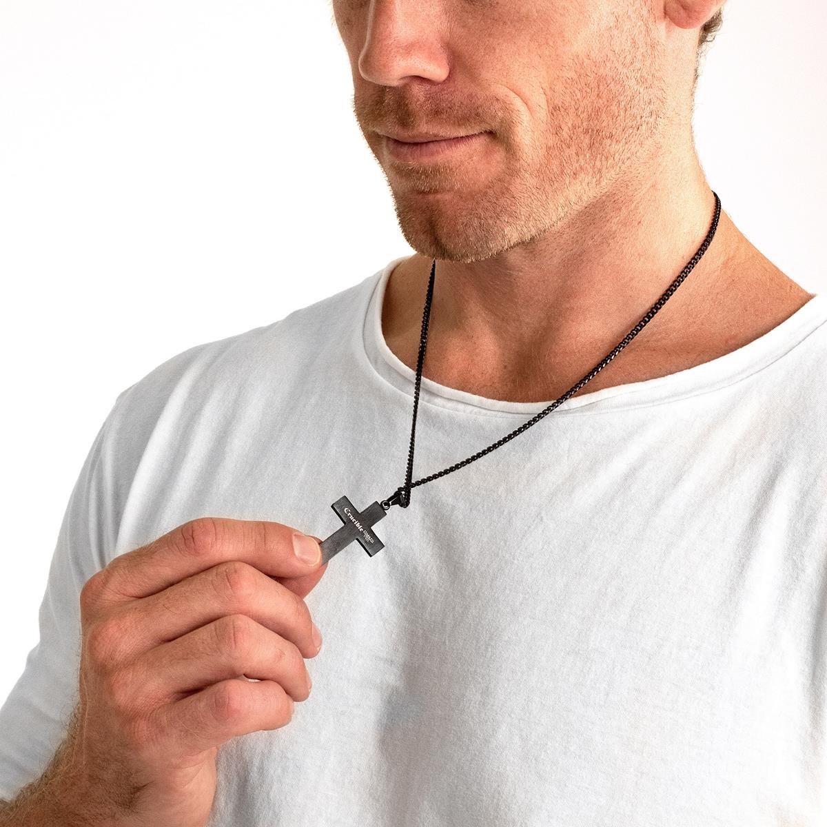 Crucible Textured Two Tone Stainless Steel Cross Pendant