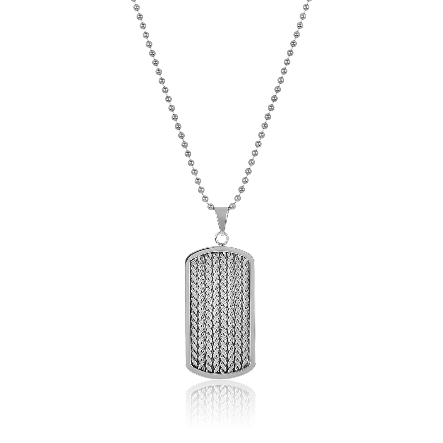 Men's Stainless Steel Cable Inlay Dog Tag Pendant Necklace - 24"