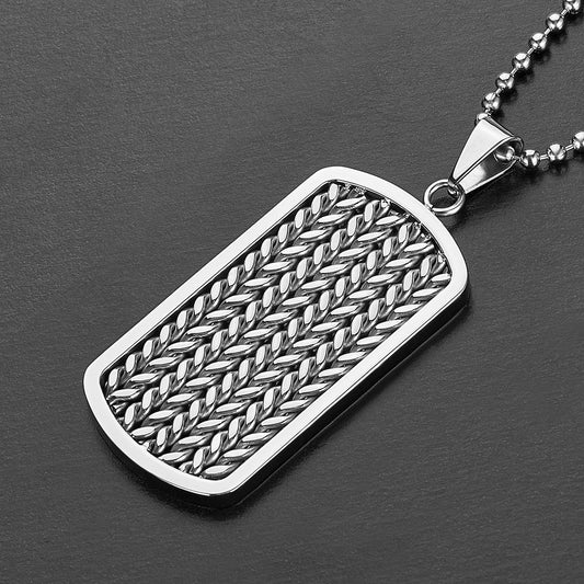 Crucible Jewelry Stainless Steel Cable Inlay Dog Tag Pendant
