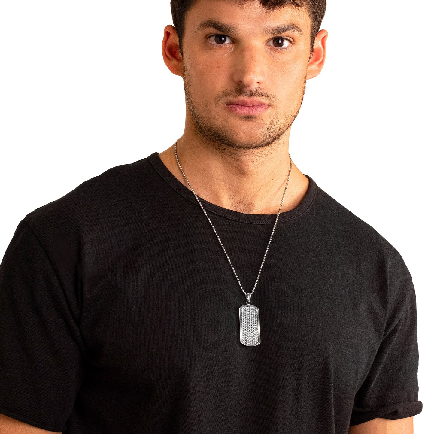 Men's Stainless Steel Cable Inlay Dog Tag Pendant Necklace - 24"