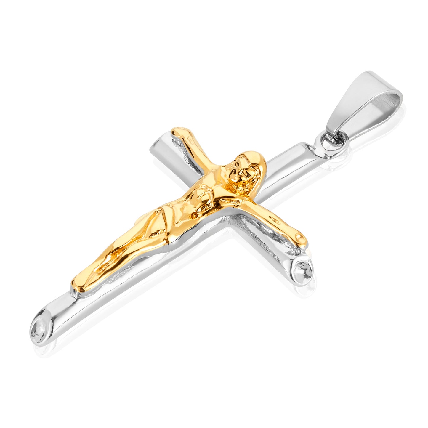 Men's Two-Tone Stainless Steel Crucifix Cross Pendant Necklace