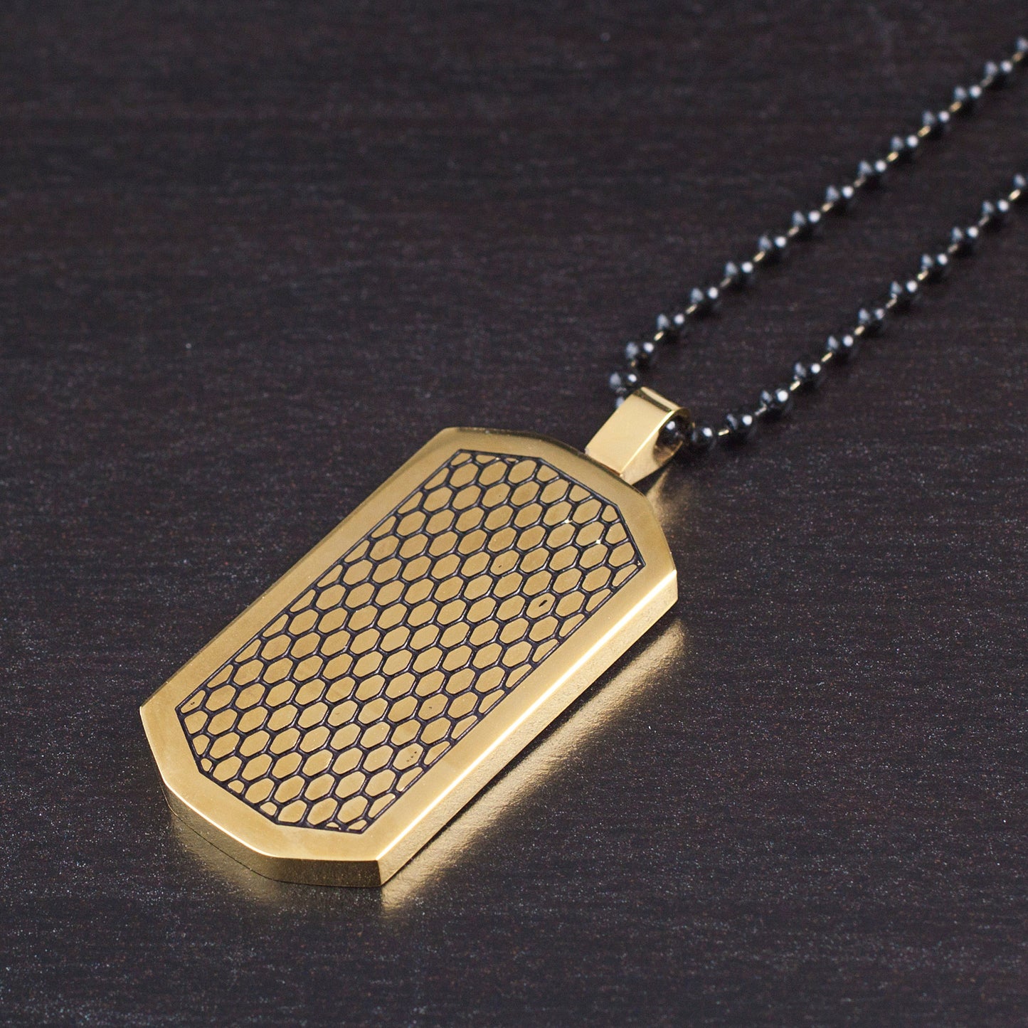 Men's Textured Dog Tag Gold Plated Two-Tone Steel Necklace - 24"