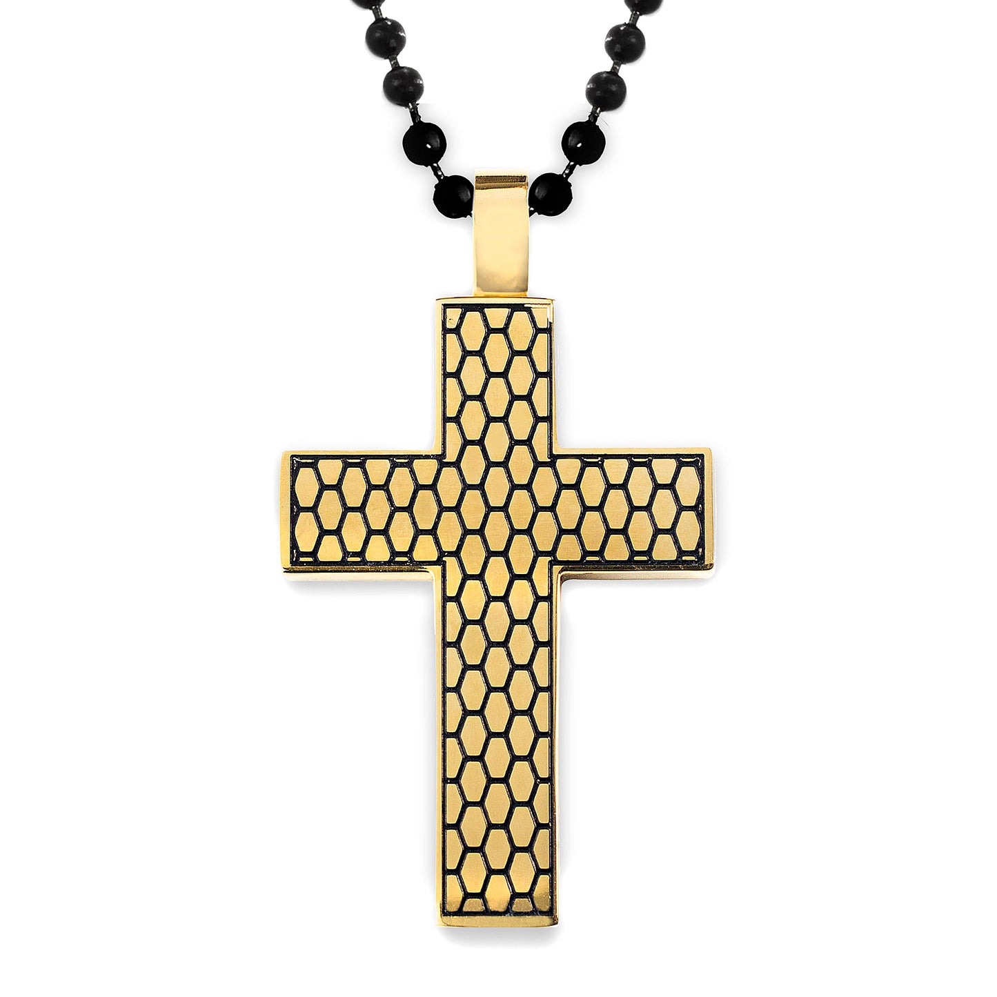 Men's Textured Cross Gold Plated Two-Tone Steel Necklace - 24"