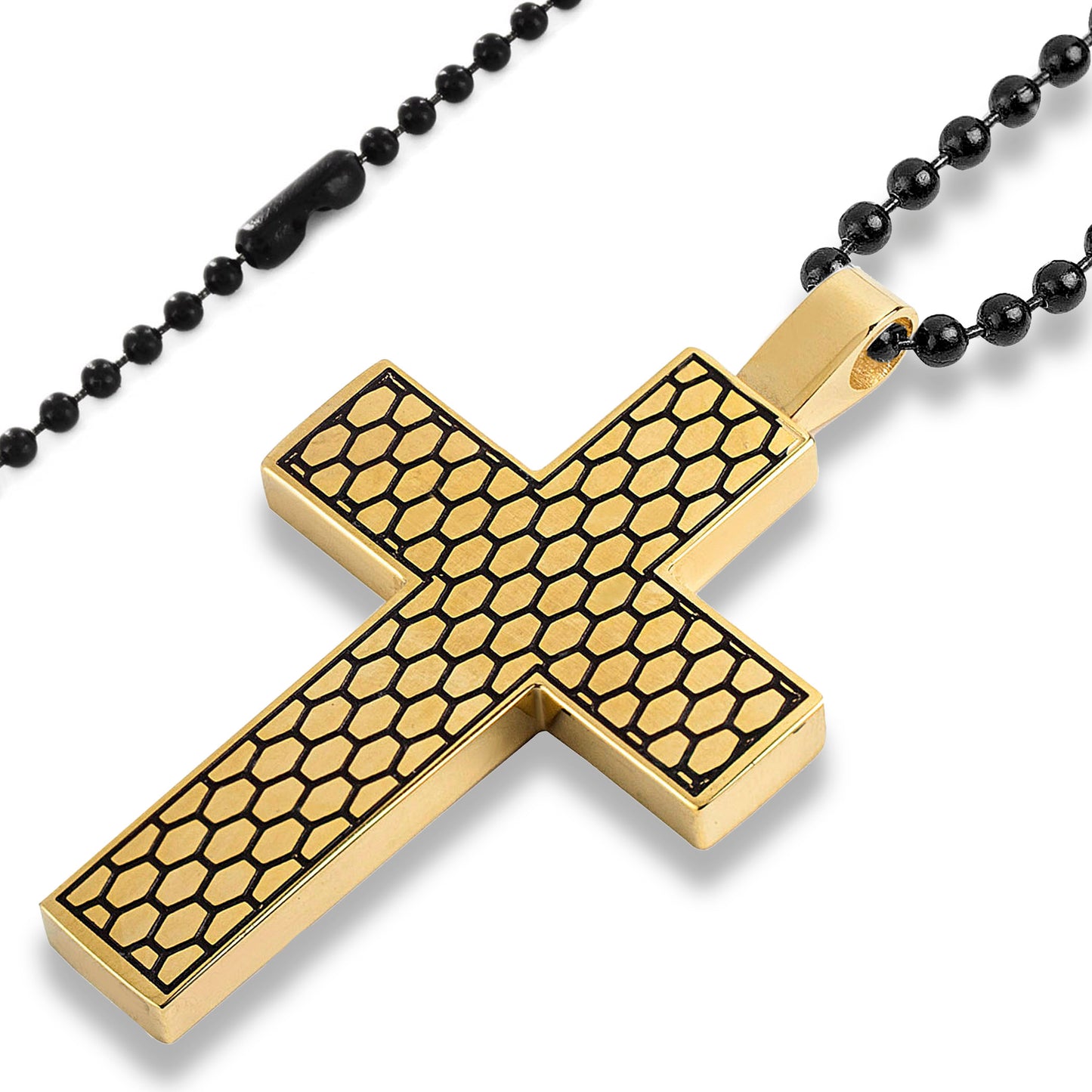 Men's Gold Plated Two-Tone Stainless Steel Honeycomb Texture Cross Pendant Necklace - 24"