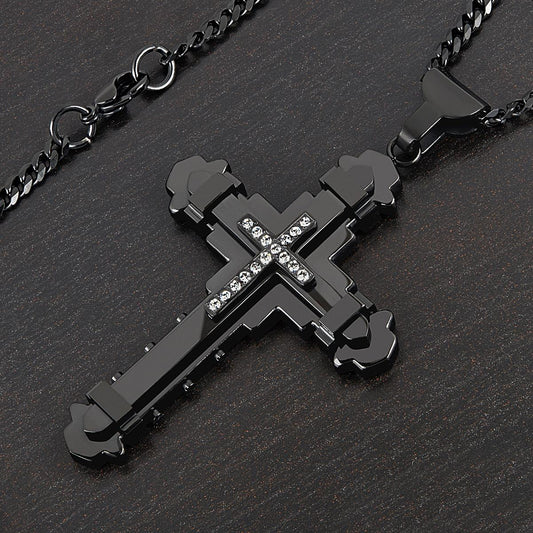Crucible Jewelry Black Plated Stainless Steel Cubic Zirconia Cross Necklace