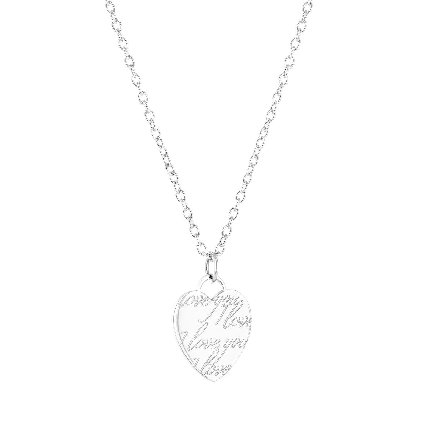 ELYA Women's 'I Love You' Engraved Heart Steel Necklace - 19"