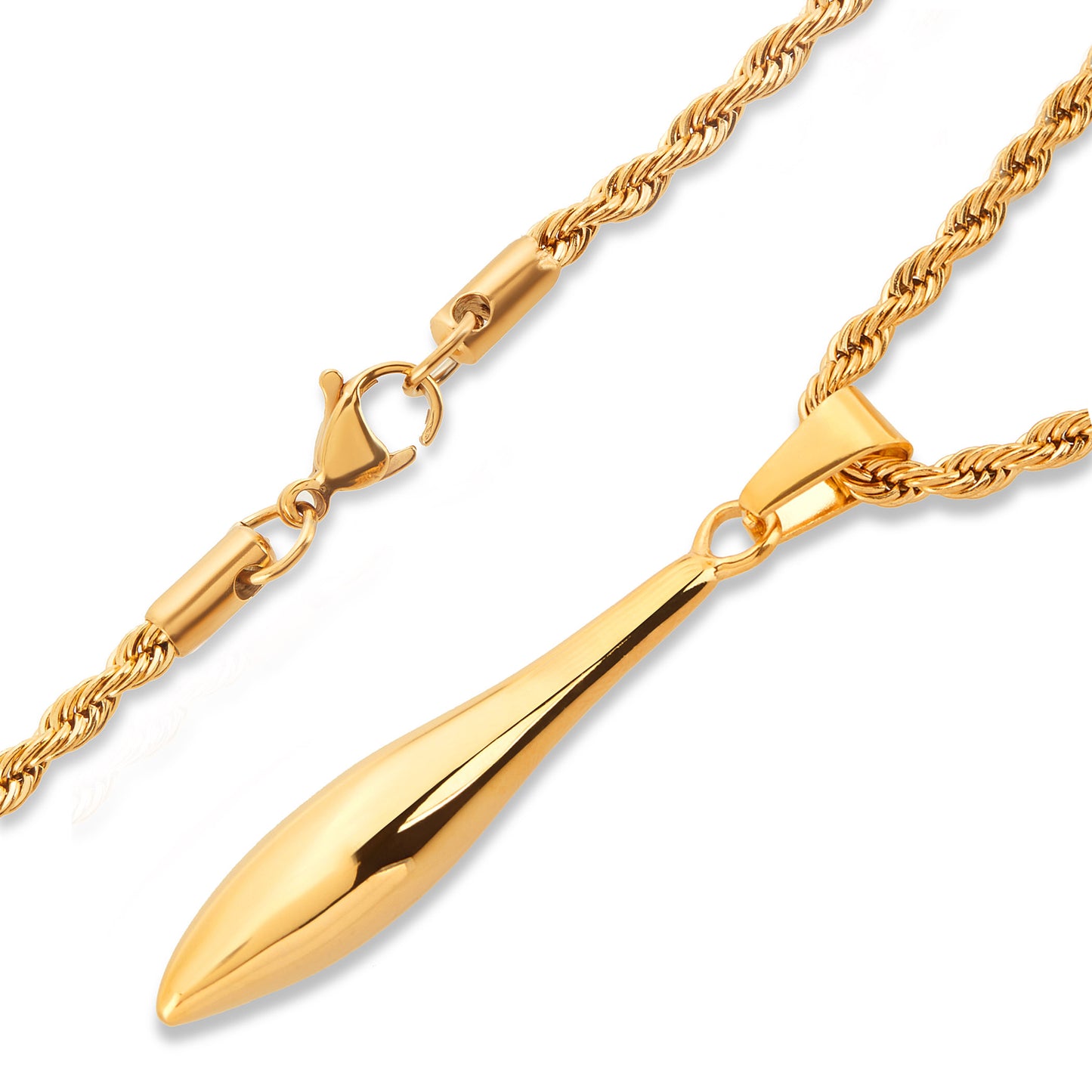 ELYA Women's Polished Elongated Teardrop Shaped Steel Necklace - 24"