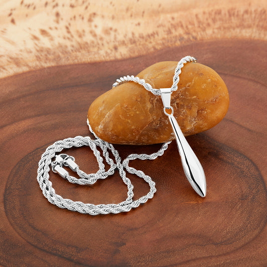 ELYA Women's Polished Elongated Teardrop Shaped Steel Necklace - 24"