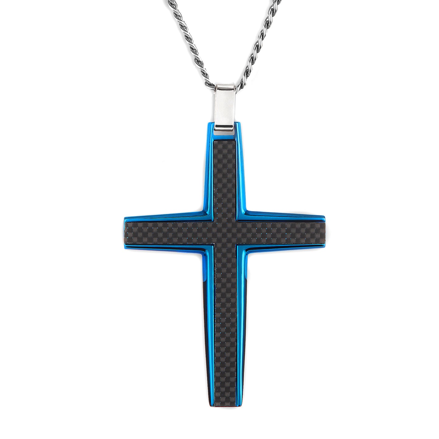 Crucible Jewelry Black Carbon Fiber Stainless Steel Cross Necklace - Large